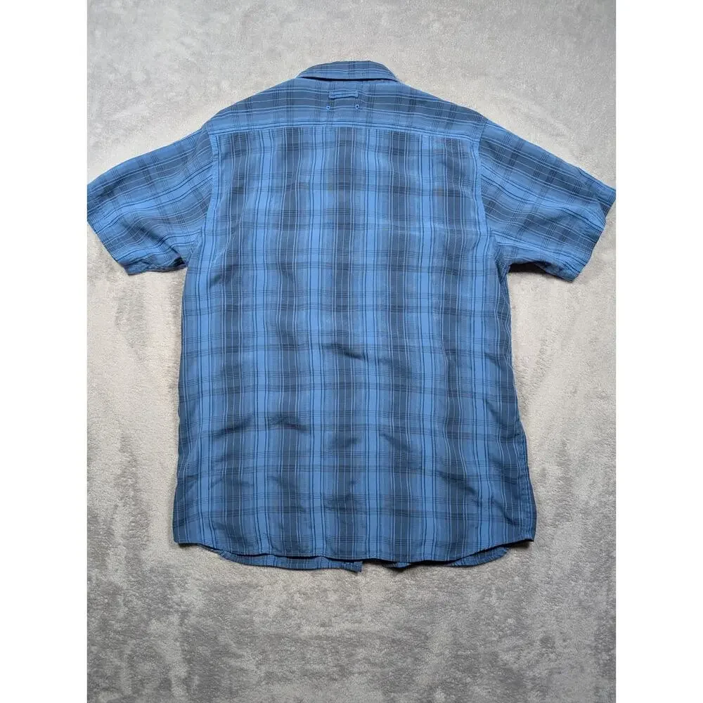 The North Face Button Up Shirt Men Large Blue Plaid Outdoor Hiking Casual Pocket